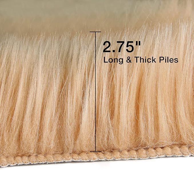 duduta Beige Faux Sheepskin Throw Rug 2x3 ft, Small Fluffy Shag Fur Rug - Image 2