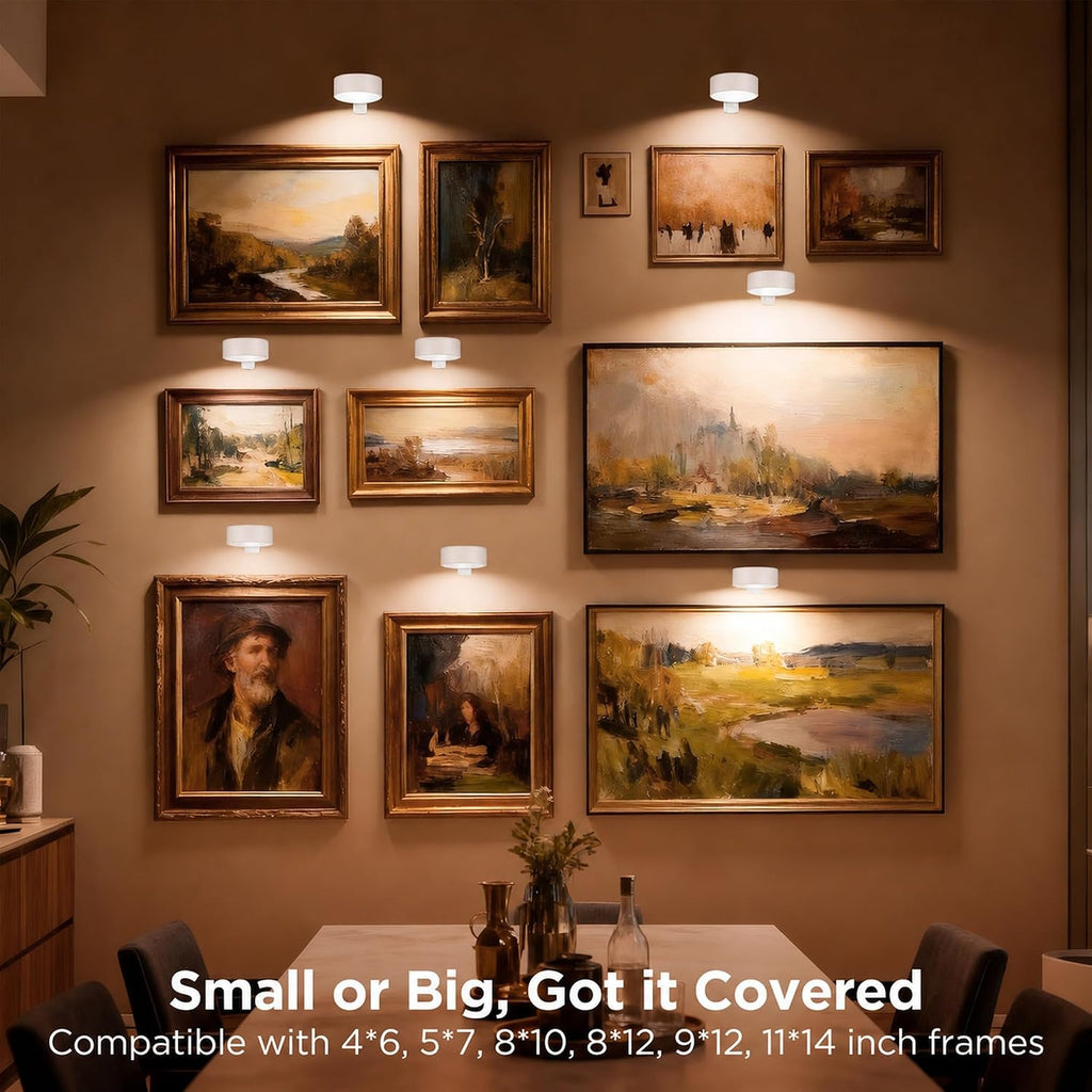 4-Pack Picture Lights for Wall, Rechargeable Wireless Poster Lights, White