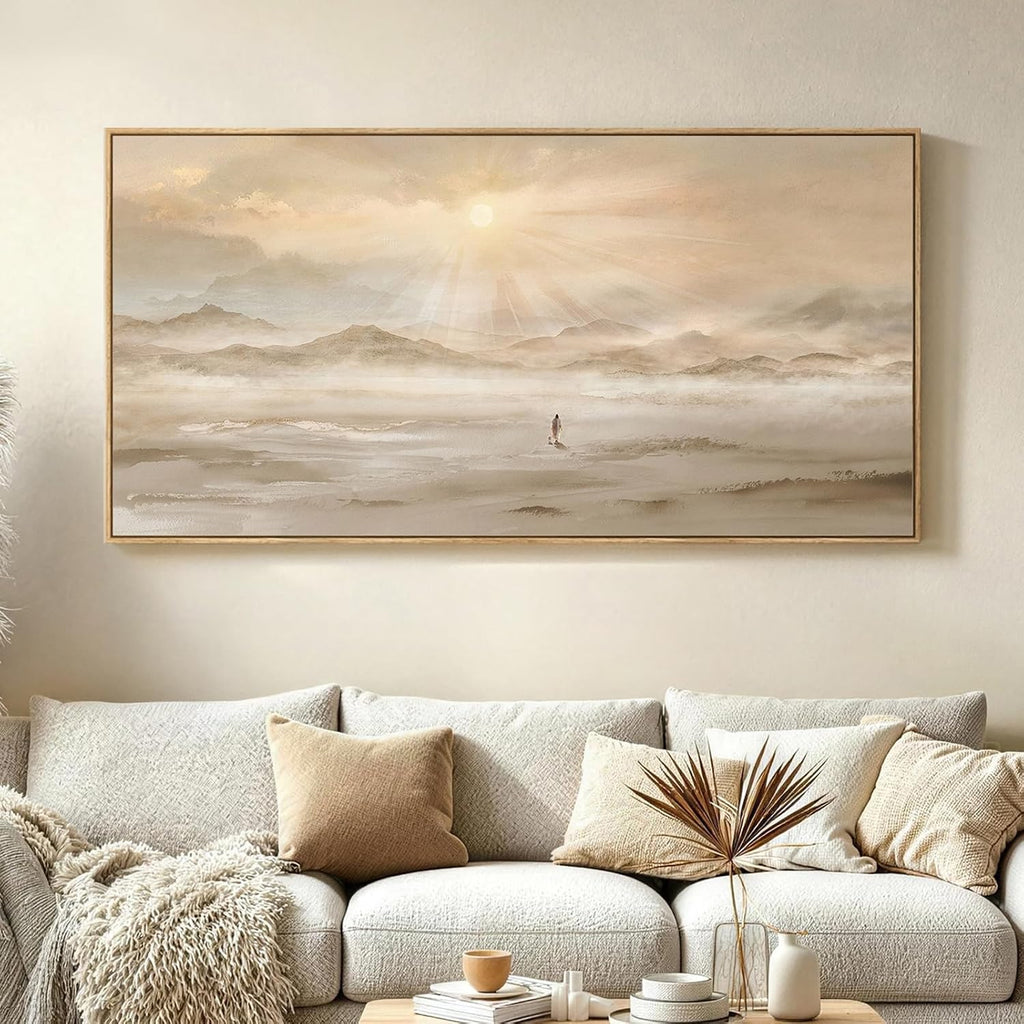 Extra Large Framed Christian Wall Art, Jesus Leaves the 99 Sheep, 28x57 In