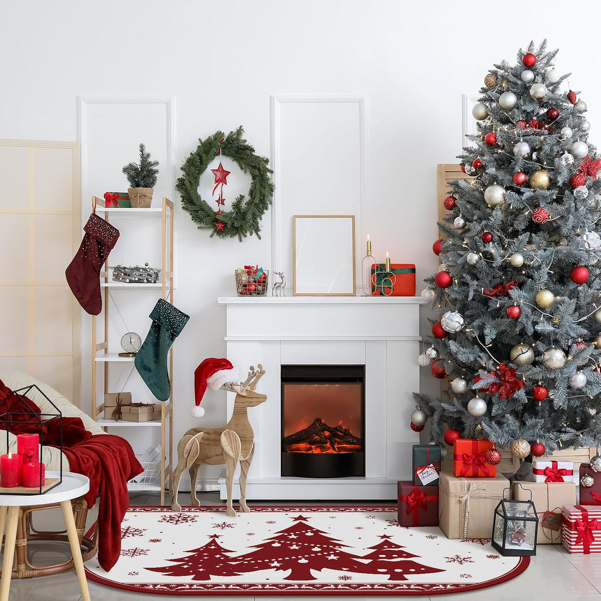 Ceenna Christmas Fireplace Hearth Rug Fire Resistant 24x36,White,Snowflake