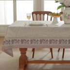 Vintage Pink Linen Blend Floral Rectangle Tablecloth 120" x 55"