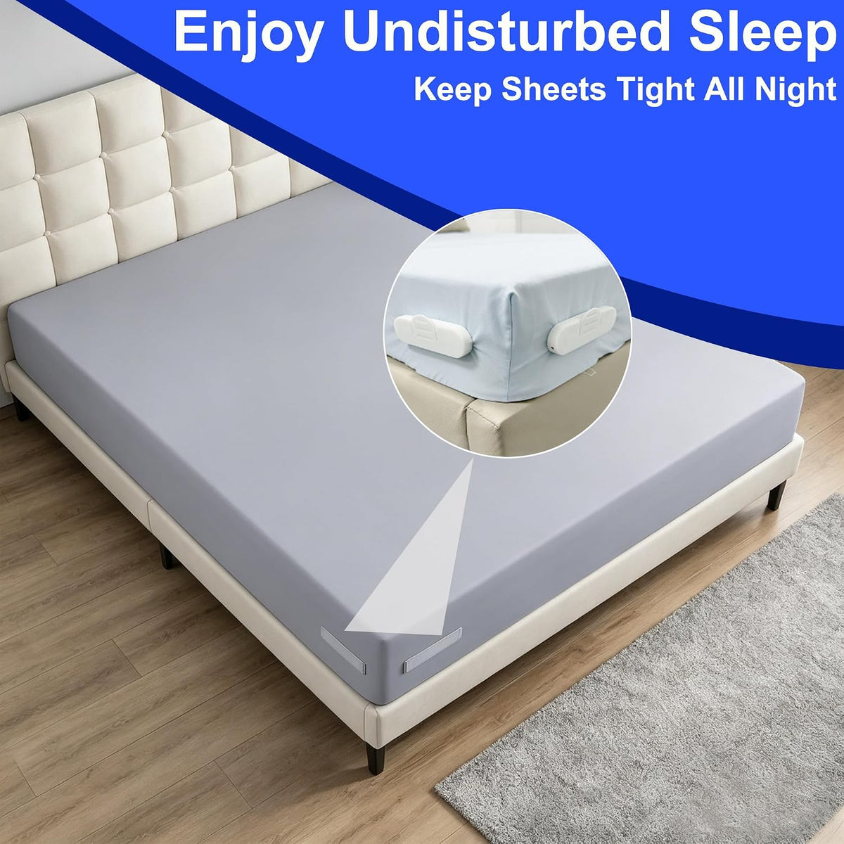 Bed Sheet Holders for Corners, 4 Pack Fitted Sheet Clips with Lock Buckle