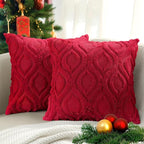decorUhome Throw Pillow Covers 24x24 Inch Set of 2, Soft Plush Faux Wool Red by decorUhome