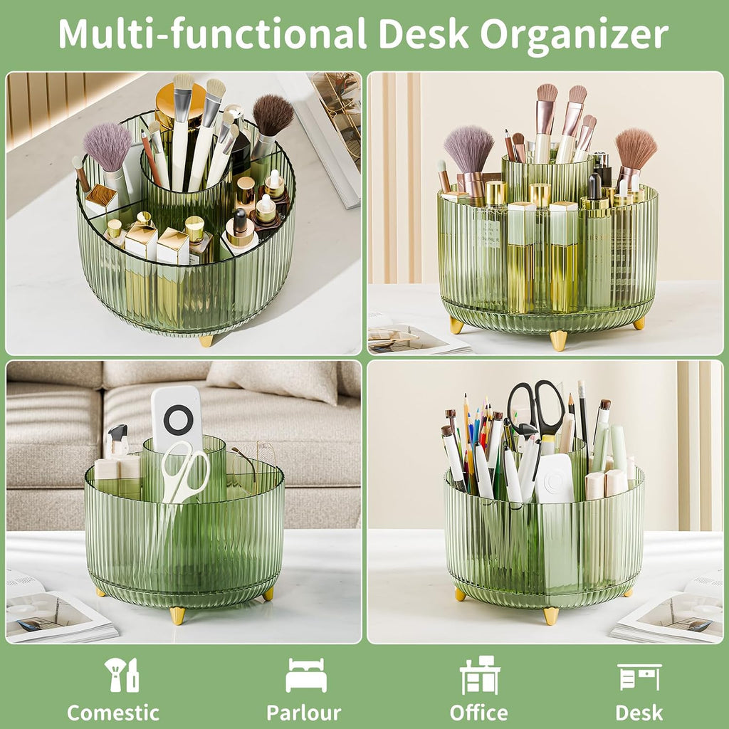 fanado 360° Rotate Makeup Brush Holder Organizer, Makeup Organizers Countertop, Makeup organization and Skincare Storage for Vanity, Desktop, Bathroom (Clear Green)