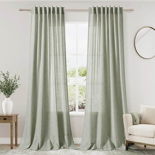 2 Panels Set Sage Green Linen Curtains 126 Inches Long by Nanspring