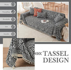 HANDONTIME Black White Boho Sofa Cover Geometric Farmhouse Tassel Couch Covers - Image 4