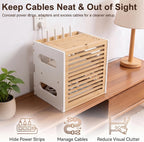 WiFi Router Box Hider with Cable Management, Bamboo, White