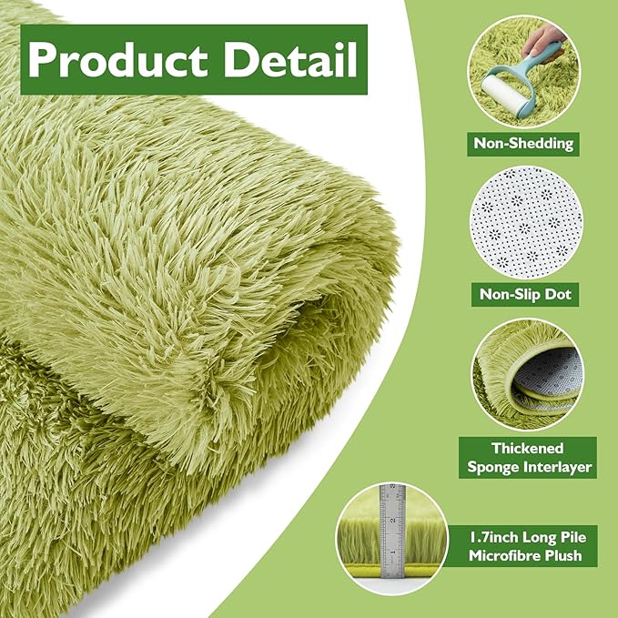 6x9 Fluffy Area Rug for Living Room, Shag Area Rugs for Bedroom, Grass Green - Image 3