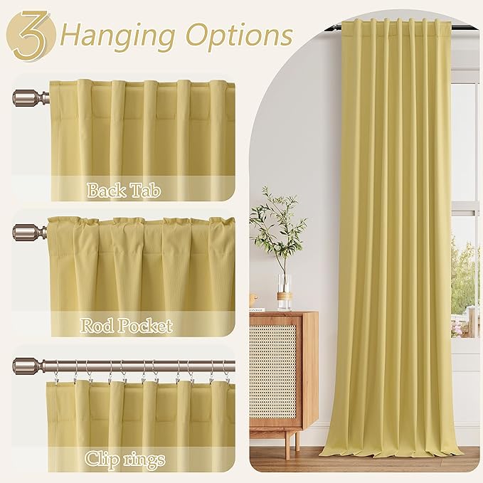 Guken Yellow 100% Blackout Curtains 102 Inch Length 2 Panels Set - Image 6