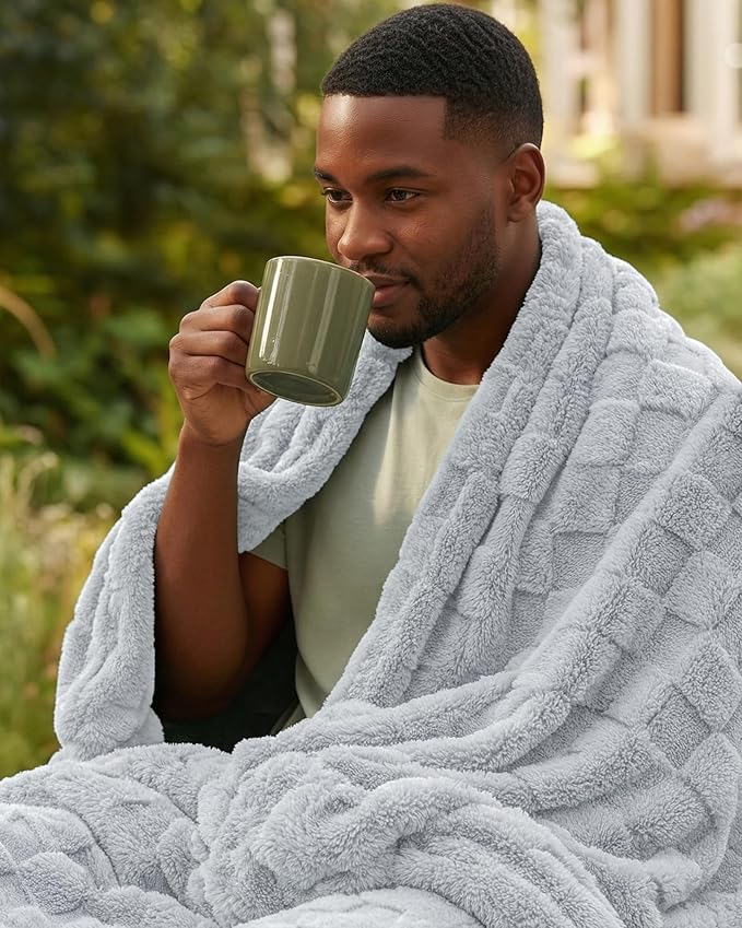 Utopia Bedding Cool Grey Checkered Fleece Throw Blanket - Image 9