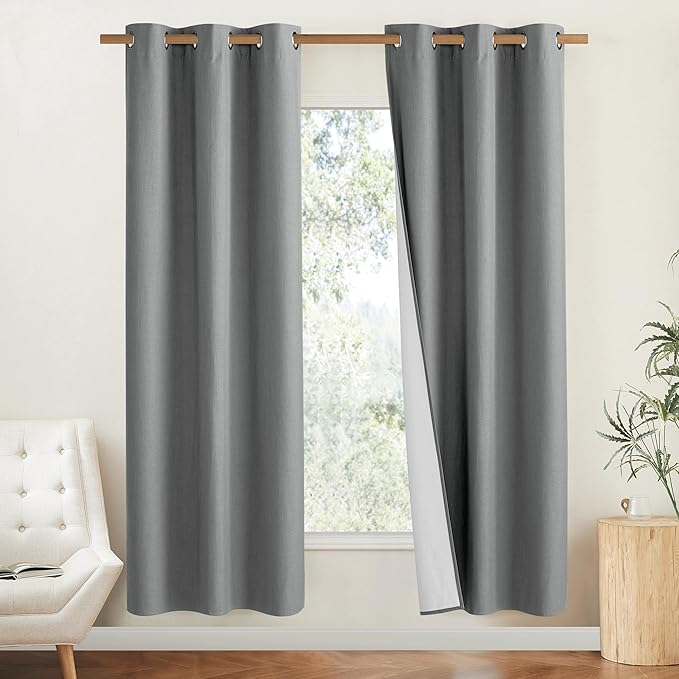 NICETOWN 100% Absolutely Blackout Linen Curtains, Dove Grey, Vertical Blinds by NICETOWN