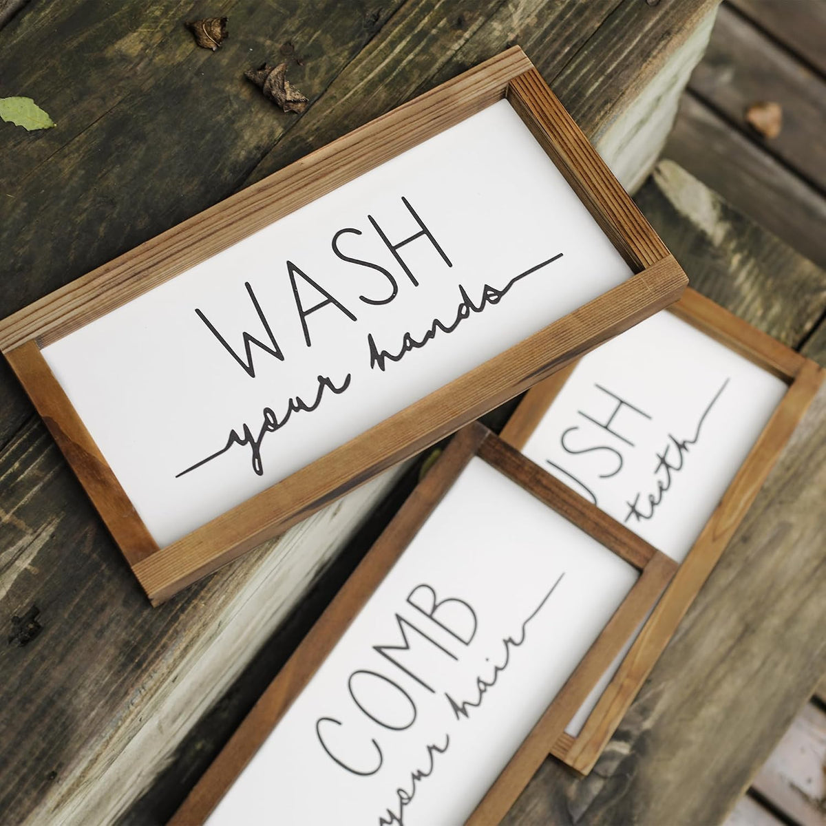 LIBWYS 3 Pcs Bathroom Sign Rustic Wood Farmhouse Bathroom Wall Decor