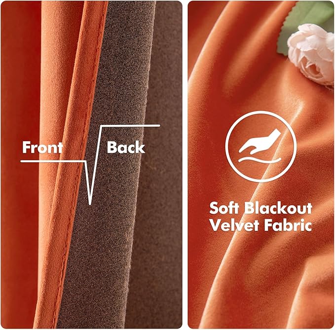MIULEE 90 Inches Velvet Curtains Orange Elegant Grommet Curtains Fall Thermal - Image 3