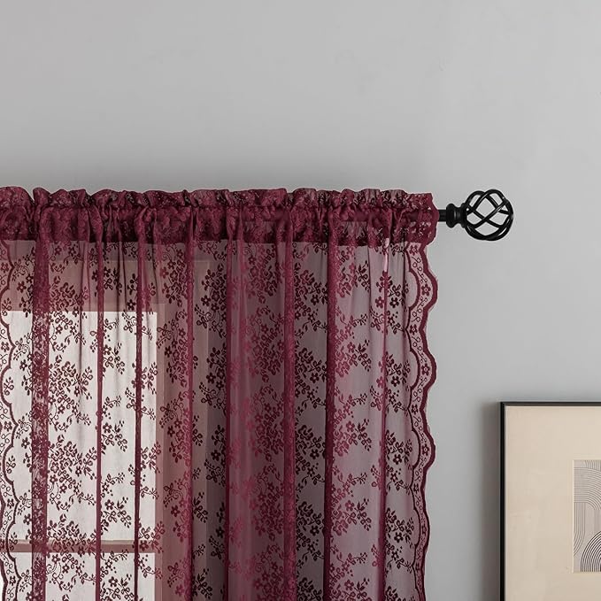 YJ YANJUN Vintage Lace Curtains 45 Inch Length-Victorian Floral Pattern - Image 2