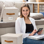 Decorative File Organizer Box Set of 2 - Collapsible Linen Filing Cabinets