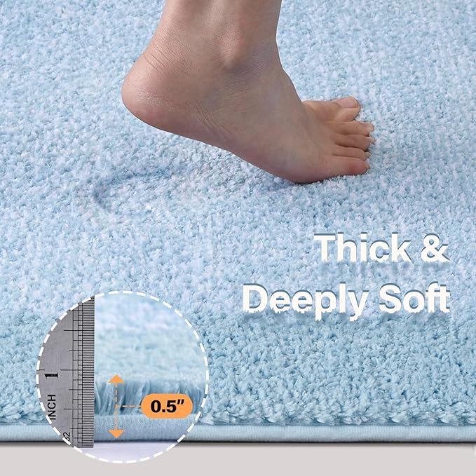 48x24 Long Bathroom Rugs Washable Non Slip, Light Blue Bath Mat - Image 4