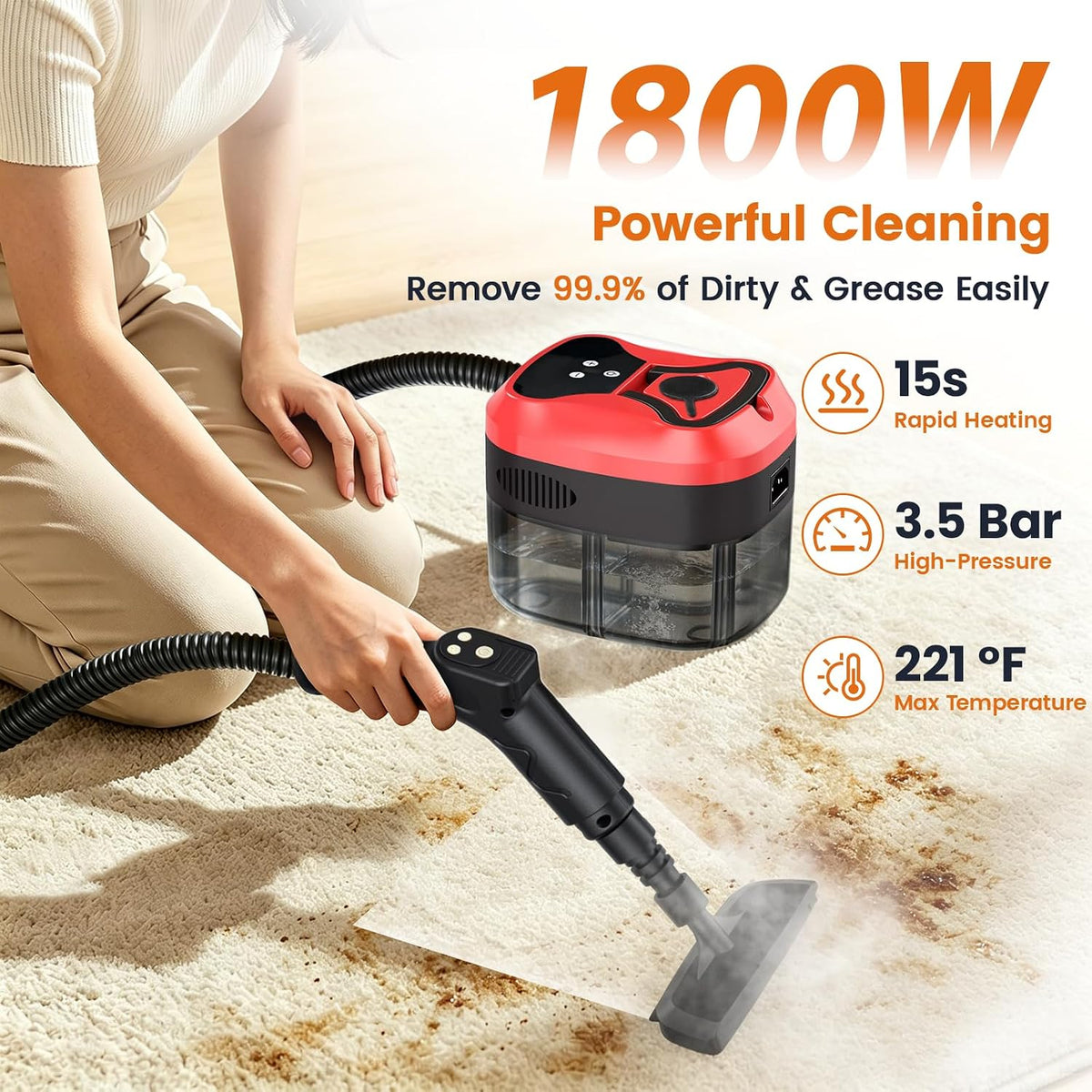 Steam Cleaner for Home, 6 Adjustable Levels, Dual Control