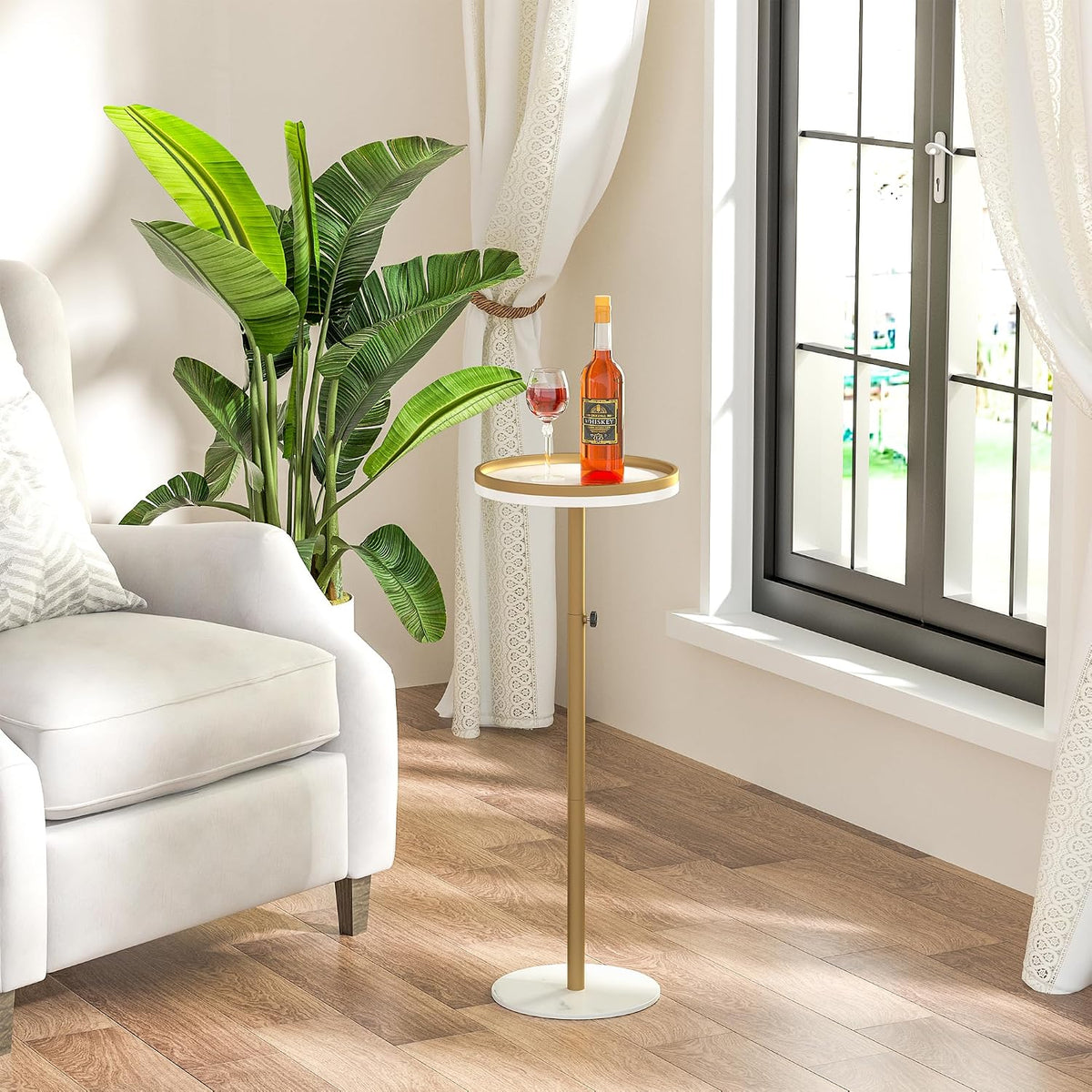 Round Side Table, Adjustable Small Drink Table Set of 2 Gold