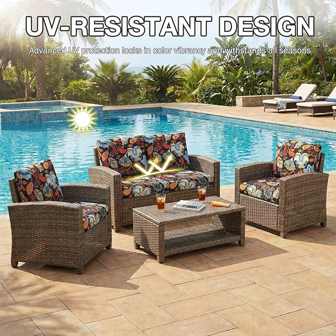 hyha 4Pcs Patio Cushion Covers, Stretch Outdoor Couch Cushion Covers Replacement - Image 6