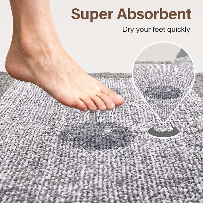 70x24 Long Bathroom Rugs Washable Non Slip, Light Grey Bath Mat - Image 7