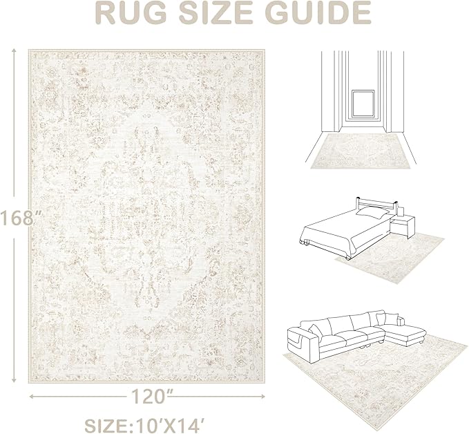 10x14 Area Rugs for Living Room: Washable Rug Vintage Large Rugs Soft Non Slip - Image 2