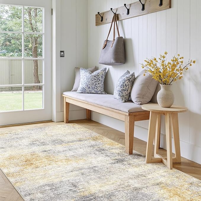 3x5 Washable Entryway Area Rug: Modern Abstract Small Runner Rug Indoor Soft by Ksrau