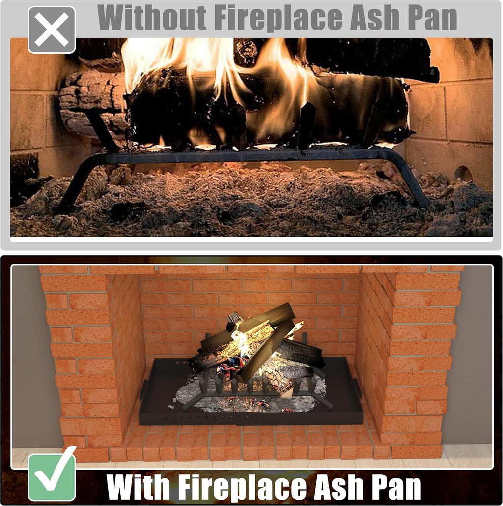Fireplace Tray,Rectangle Fireplace Pan Extend Up to 31'' Length,Adjustable Ash Pan with Handles for Fireplace Grate Ash Collection,13'' Front to Back,Include a Cleaning Brush