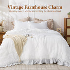 JOLLYVOGUE Bright White Queen Comforter Set,3pcs Ruffle Seersucker Bed Set