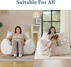 Giant Plush Bean Bag Chair for Adults with Armrests - Oversized Comfy Beige Beanbag Lounge Lazy Floor Sofa Accent Chair for Living Room, Bedroom & Dorm, Cozy Fluffy Single Cloud Mini Couch