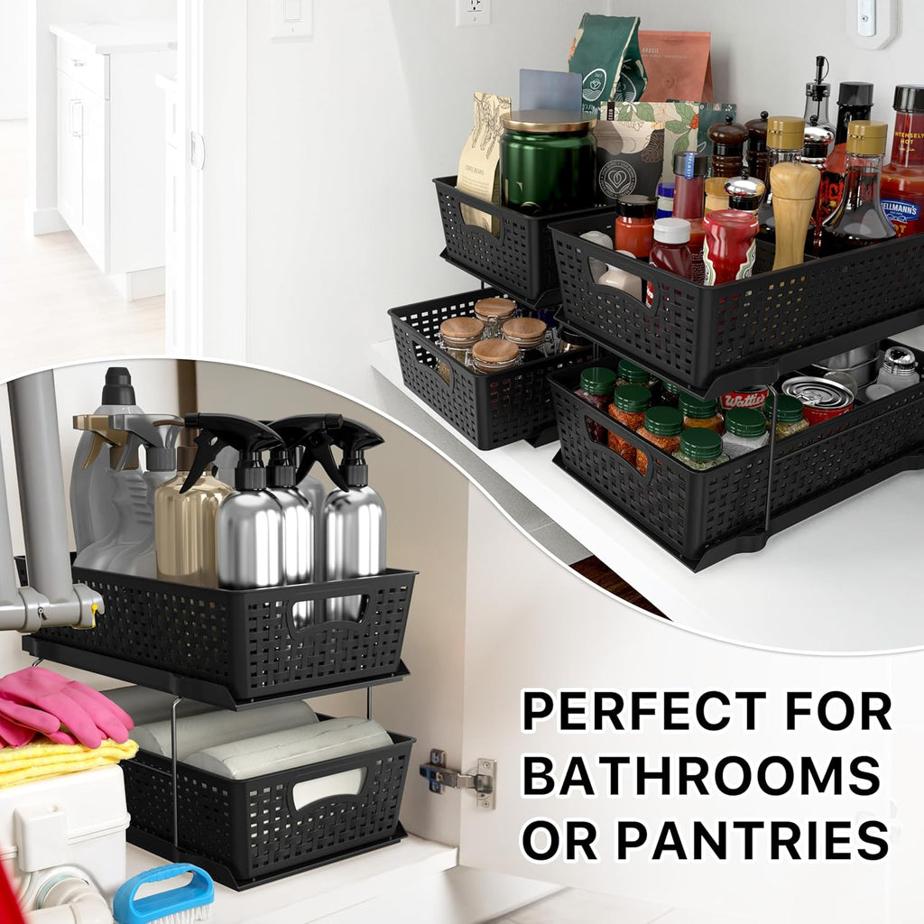 Simple Houseware 2 Tier Pull-Out Sliding Drawer Under Sink Storage, Black