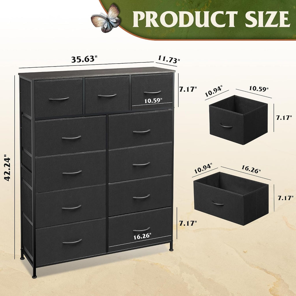 WLIVE Tall Dresser for Bedroom, 11 Drawer Chest of Drawers, Charcoal Black