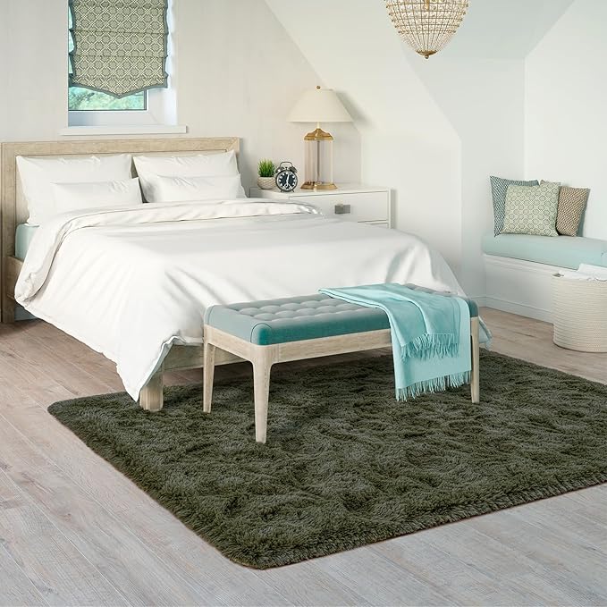 Goideal Fluffy Rug for Bedroom Living Room, 3x5 Olive Green Area Rugs, Faux Fur - Image 4