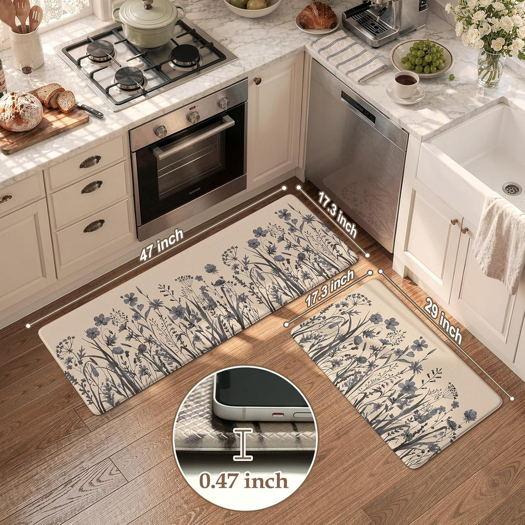 KIMODE Anti Fatigue Kitchen Mats for Floor,Farmhouse Kitchen Rugs Sets of 2