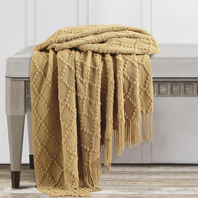 BOURINA Mustard Throw Blanket 50 x70 Inches Jacquard Argyle Throw Textured - Image 5
