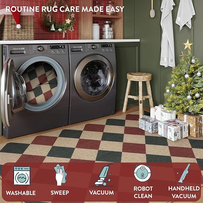 Lahome Christmas Runner Rug, 2x8 Checkered Christmas Decor Non Slip Entryway - Image 6
