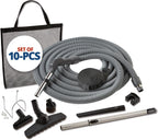 Central Vac System Carpet and Bare Floor Air Turbine Pet Care Attachment Set for Cleaning Home, Includes 30FT Crushproof Hose, Air turbine and Soft-Bristle Brush, Crevice Tool, Wand & Mesh Storage Bag