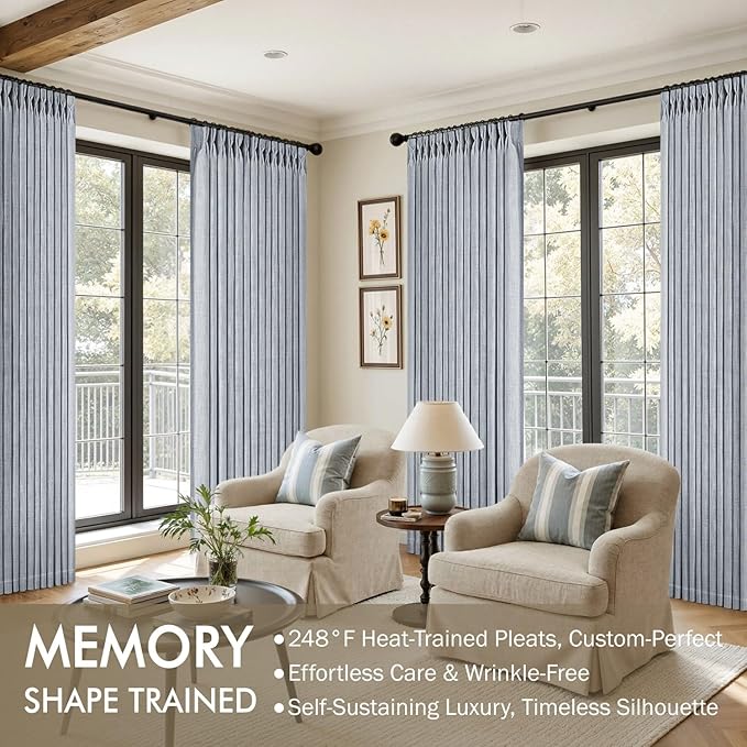 MIULEE Pinch Pleated Thick Linen Curtains 96 Inches Long 2 Panels - Image 2