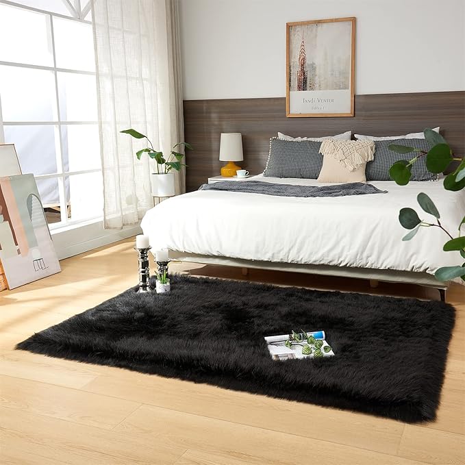 EasyJoy Ultra Soft Fluffy Shaggy Area Rug Faux Fur Rug Chair Cover Seat Pad - Image 2