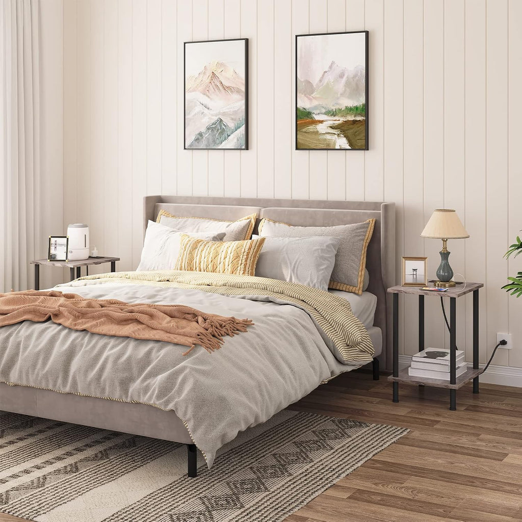 HOOBRO Side Table with Charging Station, Small End Table, Nightstand