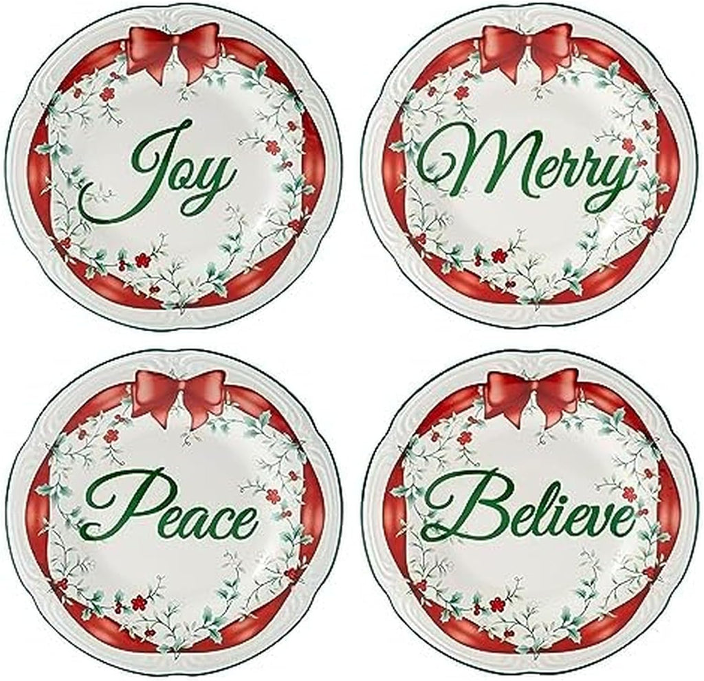 Pfaltzgraff Winterberry Red Ribbon Salad Plates, Set Of 4