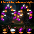 Solar Halloween Lights, 2 Pack IP65 20 LED 8 Modes Auto On/Off, 3D Ghosts Bats Spiders Pumpkins, Cool White Glow, Auto On/Off Sensor, IP65 Rated — Garden, Yard, Patio, Porch, Party Decor
