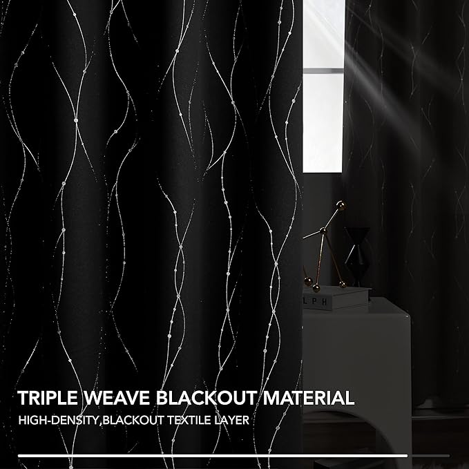 Deconovo Sliding Door Curtains 108 Inch Long, Blak Blackout Window Drapes - Image 7