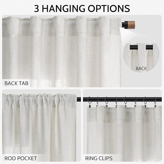 Nanspring Natural Linen Curtains 102 Inches Long - Image 2