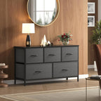 OLIXIS Dresser for Bedroom with 5 Drawers, Wide Chest of Drawers, Grey