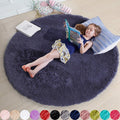 Purple Gray Round Rugs 5Ft for Bedroom Decor Aesthetic, Fluffy Fuzzy Circle by Amdrebio