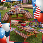 Chumia 3 Pcs American Flag Theme Picnic Table Cover with Bench Covers