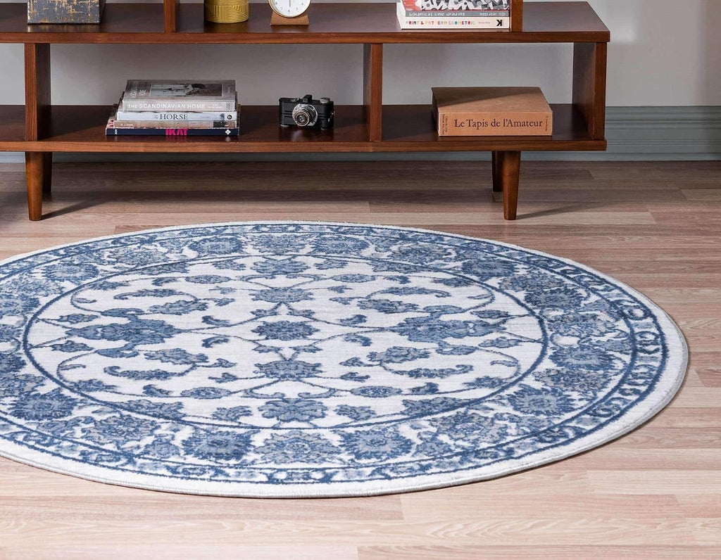 Unique Loom Boston Collection Area Rug - Floral (3' 3" Round, White Blue/ Gray)