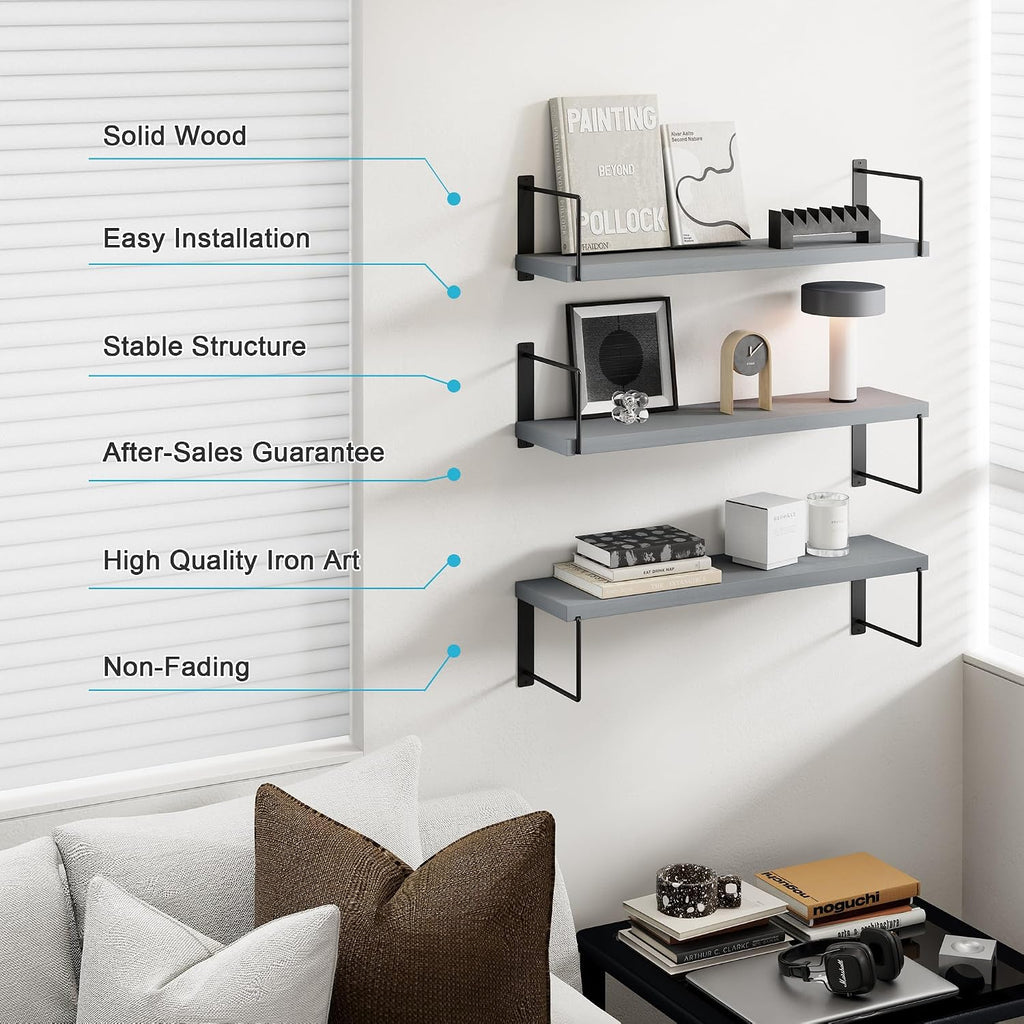 Floating Shelves, 24 In Bookshelves for Room Wall, Shelves on Wall (Grey)