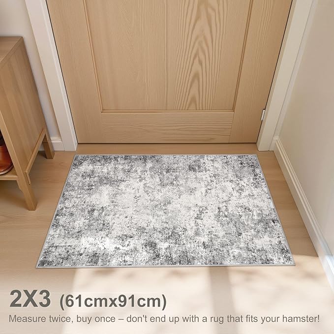 2x3 Entryway Area Rug: Washable Neutral Modern Abstract Small Rug - Image 2
