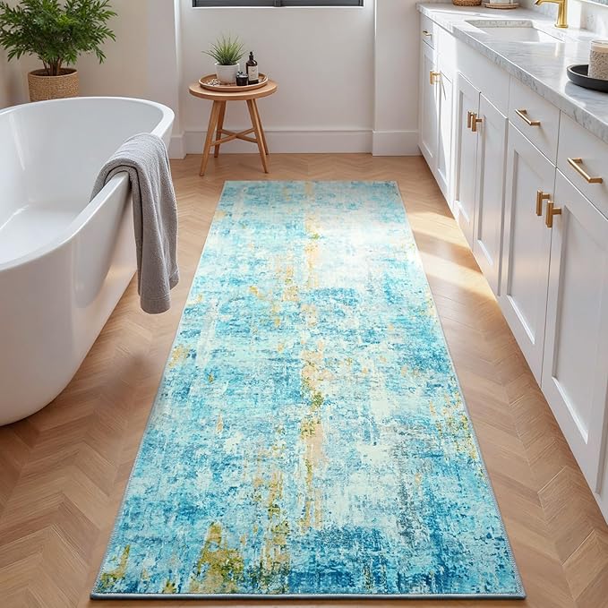 2x6 Teal Blue Rug Runners for Hallways Kitchen Runner Rug Non Slip Washable - Image 4